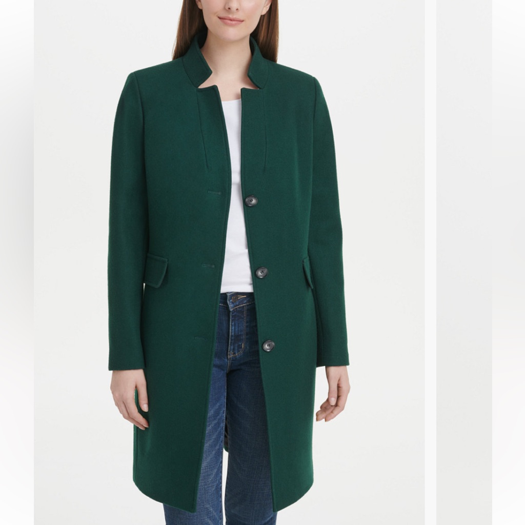 Dkny Green Coat Petite S Ps Stand Collar Wool Blend Nwt